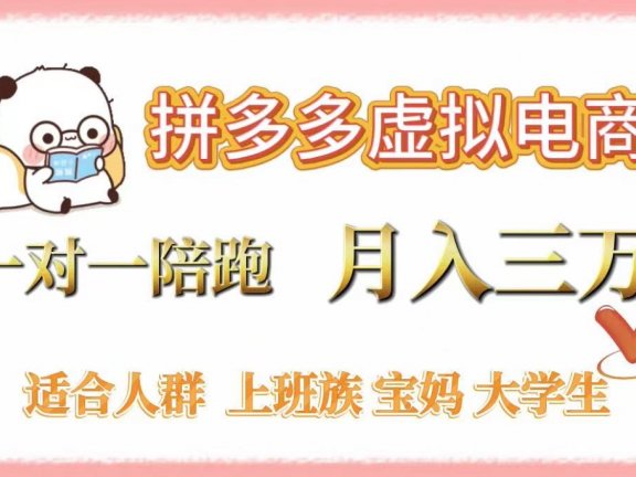 拼多多虚拟电商,一对一陪跑,月入3万,0囤货,轻资产,不发货